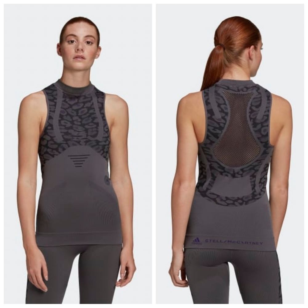 NWT|Adidas Stella McCartney TruePurpose Grey Leopard Print Seamless Tank…